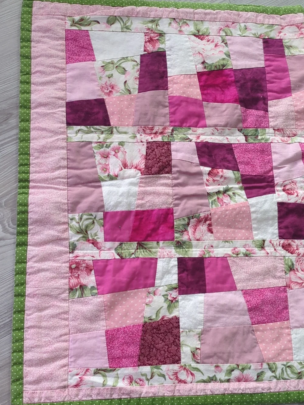 Handmade Pink Patchwork Quilt Wall Hanging Floral Cottagecore Shabby Chic Decor